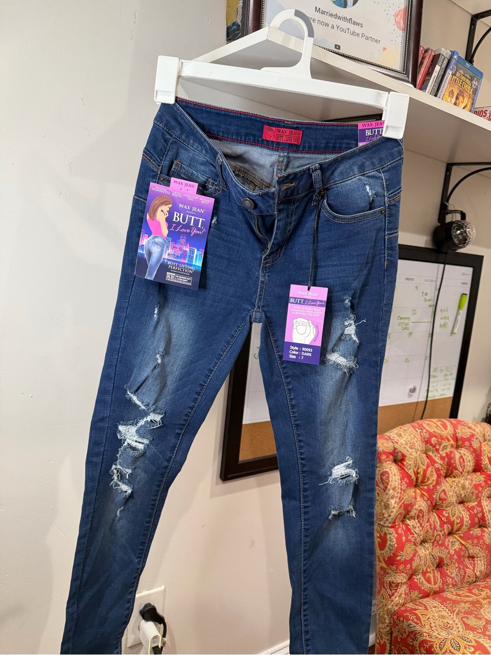 Wax Jean Dark Blue Distressed Butt-Lifting Skinny Jeans